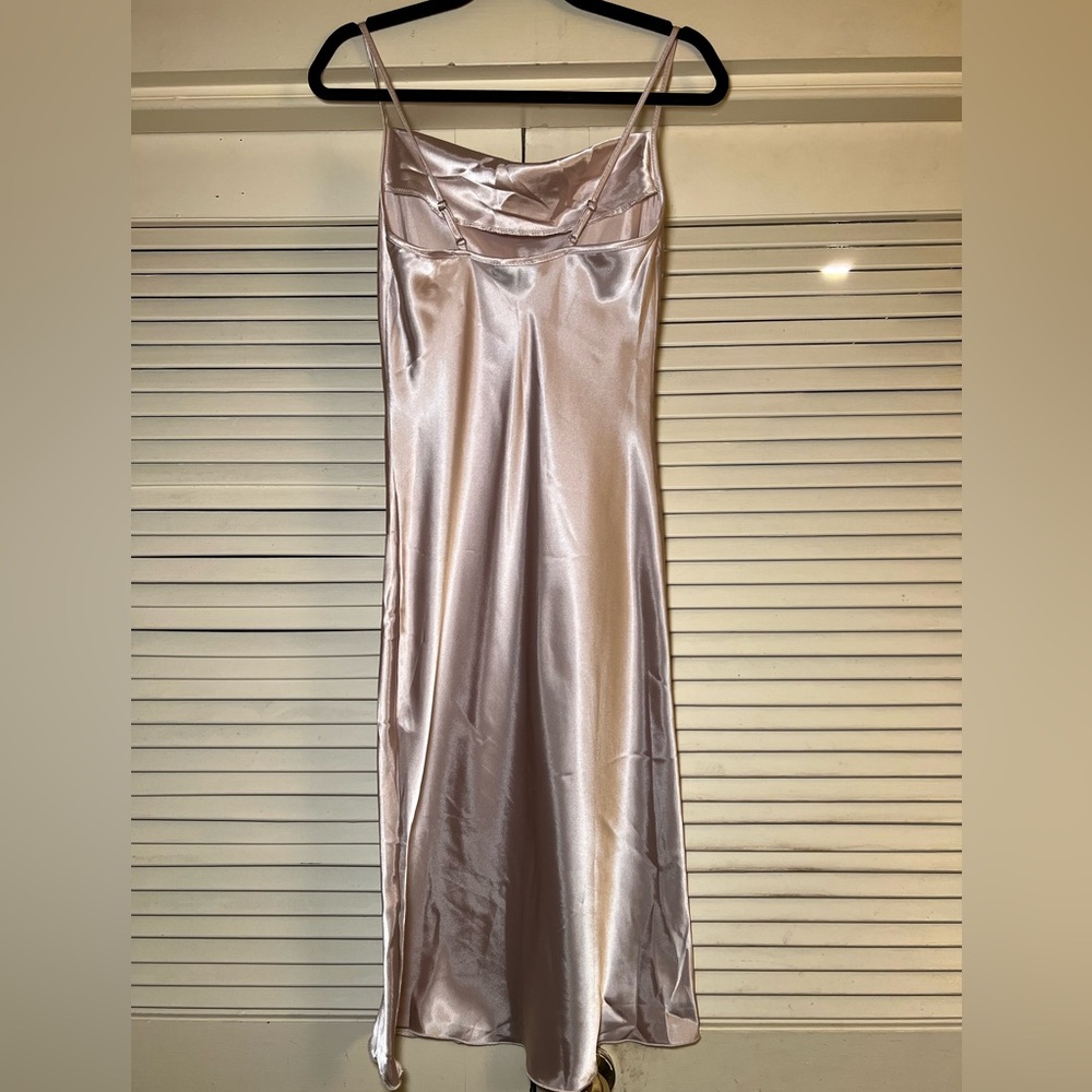 Vintage 90s Bebe Satin Cowl Midi Slip Dress, size XS, Minimalist RetroGlam NYE - Picture 7 of 9